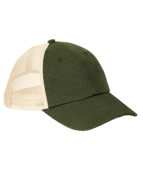 Washed Hemp Soft Mesh Trucker Cap - Olive/ Oyster