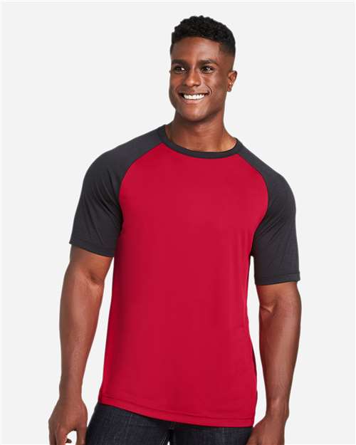 Unisex Zone Colorblock Raglan T-Shirt - Sport Red/ Black Heather