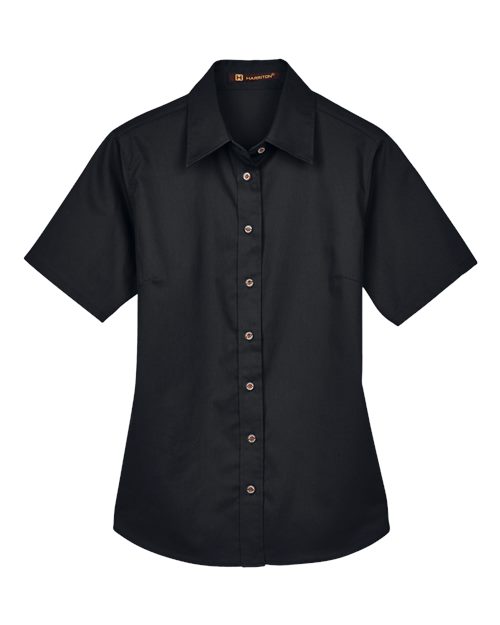 Women's Easy Blend™ Short Sleeve Twill Dress Shirt with Stain-Release - Black