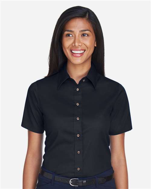 Women's Easy Blend™ Short Sleeve Twill Dress Shirt with Stain-Release - Black