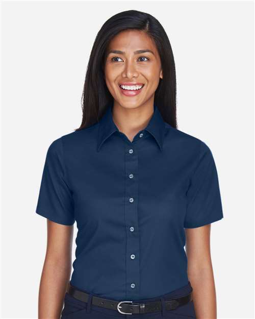 Women's Easy Blend™ Short Sleeve Twill Dress Shirt with Stain-Release - Navy