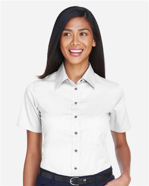 Women's Easy Blend™ Short Sleeve Twill Dress Shirt with Stain-Release - White