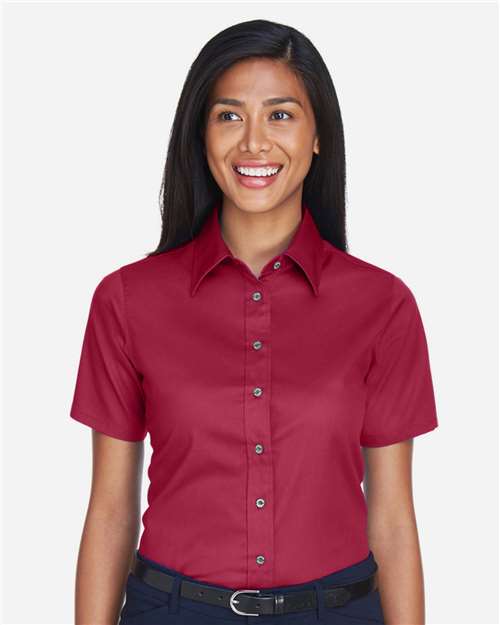 Women's Easy Blend™ Short Sleeve Twill Dress Shirt with Stain-Release - Wine