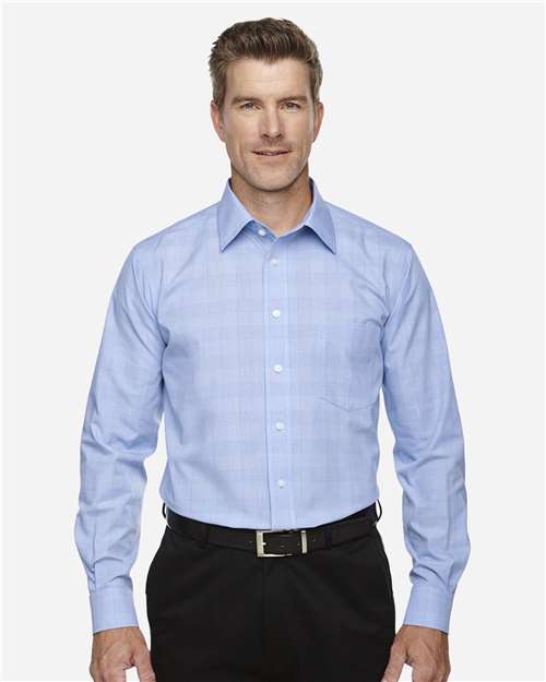Men's Crown Collection® Glen Plaid Woven Dress Shirt - White/ Light French Blue