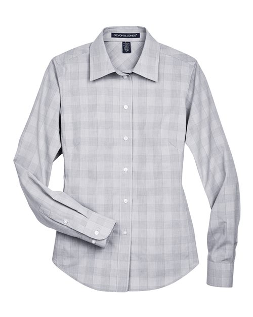 Women's Crown Collection® Glen Plaid Woven Dress Shirt - White/ Graphite/ Light Grey
