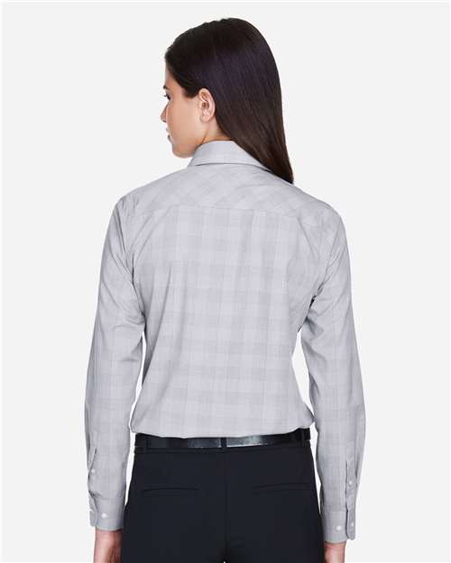 Women's Crown Collection® Glen Plaid Woven Dress Shirt - White/ Graphite/ Light Grey