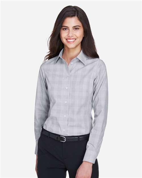 Women's Crown Collection® Glen Plaid Woven Dress Shirt - White/ Graphite/ Light Grey