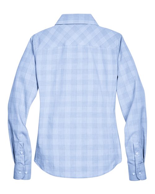Women's Crown Collection® Glen Plaid Woven Dress Shirt - White/ Light French Blue/ French Blue