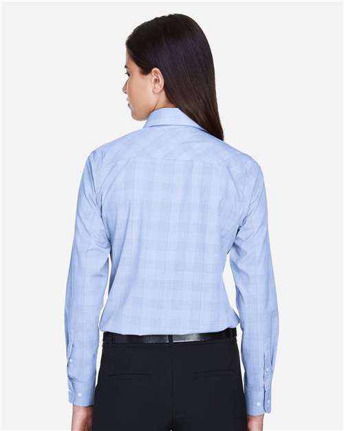 Women's Crown Collection® Glen Plaid Woven Dress Shirt - White/ Light French Blue/ French Blue