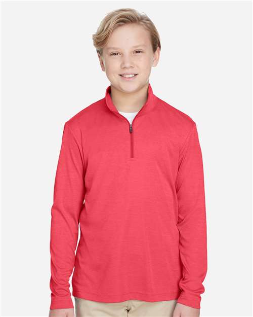 Youth Zone Sonic Heather Performance Quarter-Zip Pullover - Sport Red Heather