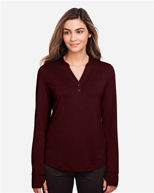 Women's JAQ Stretch Performance V-Neck Snap Pullover - Burgundy