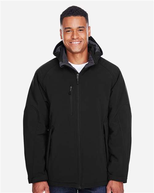 Men's Glacier Insulated Three-Layer Fleece Soft Shell Hood Jacket with Detachable Hood - Black