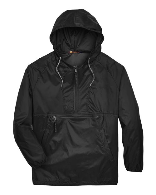 Unisex Packable Hooded Nylon Jacket - Black