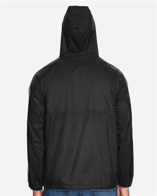 Unisex Packable Hooded Nylon Jacket - Black