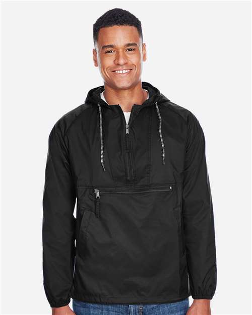 Unisex Packable Hooded Nylon Jacket - Black