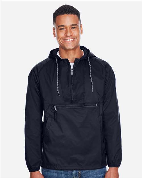 Unisex Packable Hooded Nylon Jacket - Navy