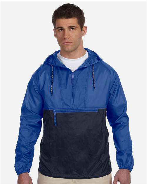 Unisex Packable Hooded Nylon Jacket - Royal/ Navy