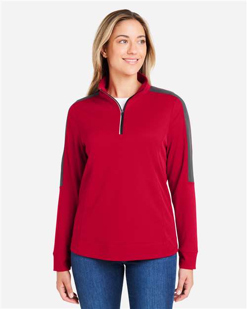Women's Market Snag Protect Mesh Colorblock Quarter-Zip Pullover - Classic Red/ Carbon