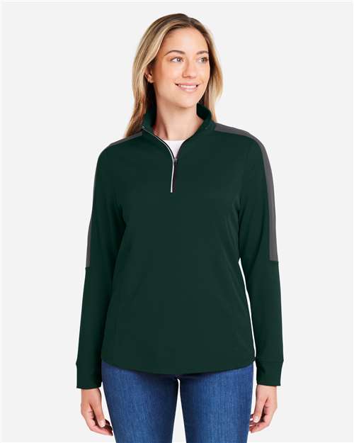 Women's Market Snag Protect Mesh Colorblock Quarter-Zip Pullover - Forest/ Carbon