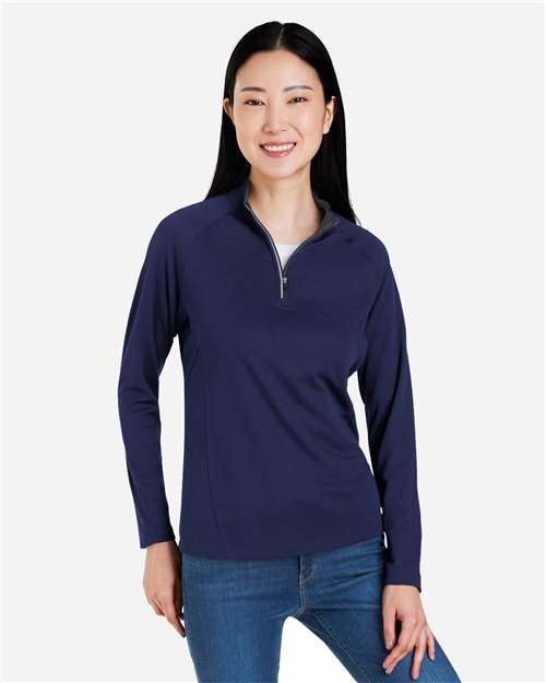 Women's Origin Performance Pique Quarter-Zip Pullover - Classic Navy Heather/ Carbon