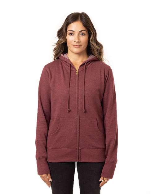 Women's Heathered Full-Zip Hooded Sweatshirt - Berry
