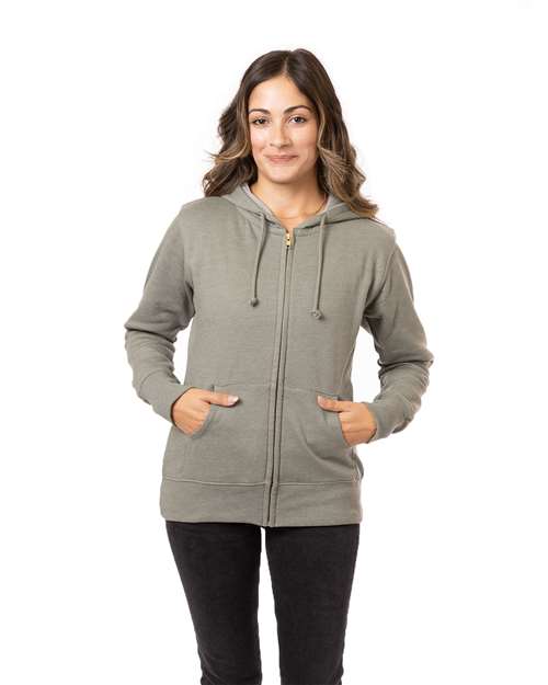Women's Heathered Full-Zip Hooded Sweatshirt - Military Green
