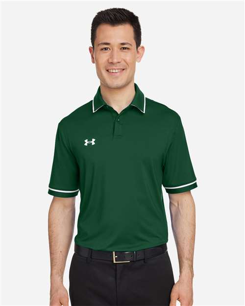 Men's Tipped Teams Performance Polo - Forest Green/ White