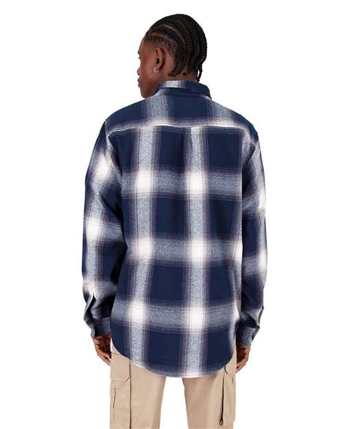 Unisex Plaid Flannel Overshirt - Cream/ Navy