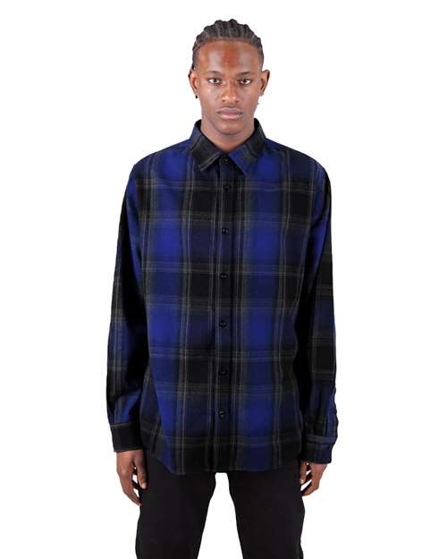 Unisex Plaid Flannel Overshirt - Royal/ Black