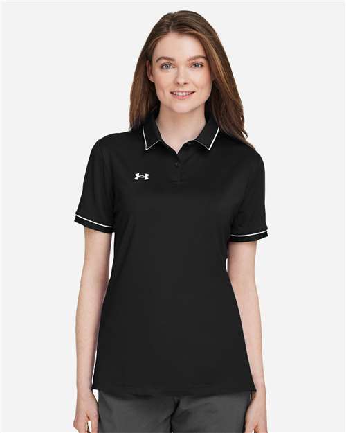 Women's Tipped Teams Performance Polo - Black/ White