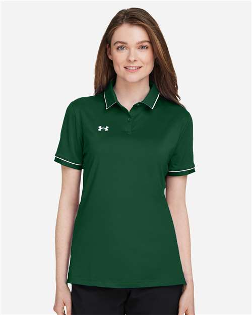 Women's Tipped Teams Performance Polo - Forest Green/ White