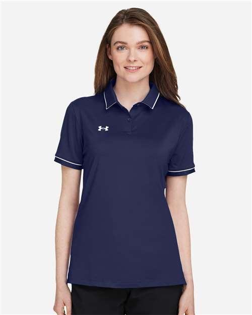 Women's Tipped Teams Performance Polo - Midnight Navy/ White