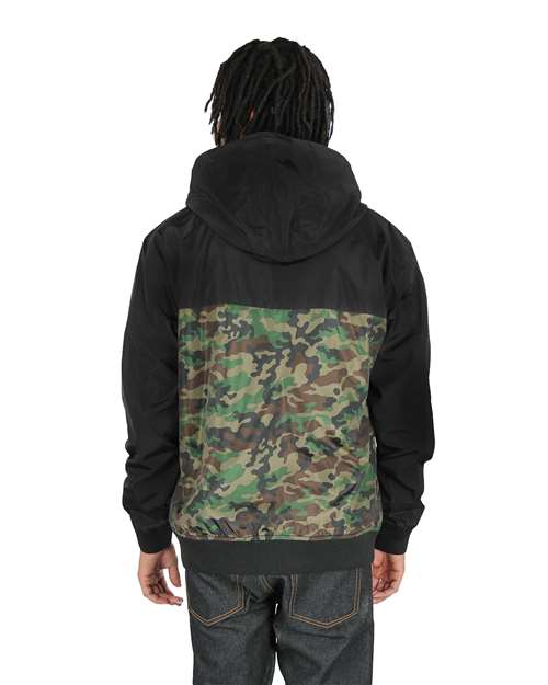 Unisex Windbreaker Jacket - Black/ Camo Green