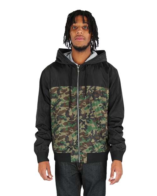 Unisex Windbreaker Jacket - Black/ Camo Green