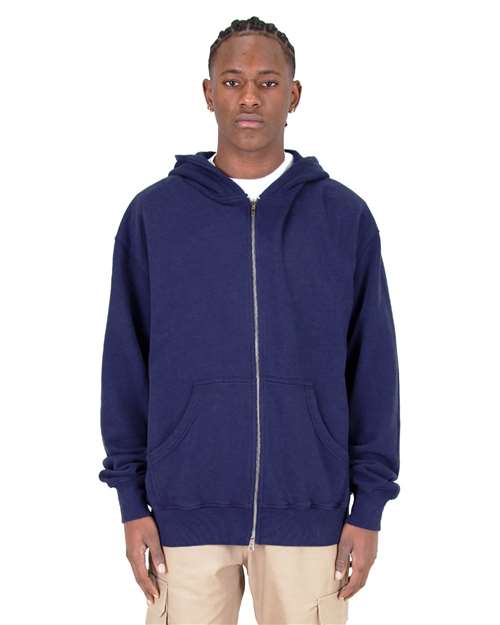 Unisex Max Heavy Fleece Garment-Dyed Double-Zip Hooded Sweatshirt - Navy