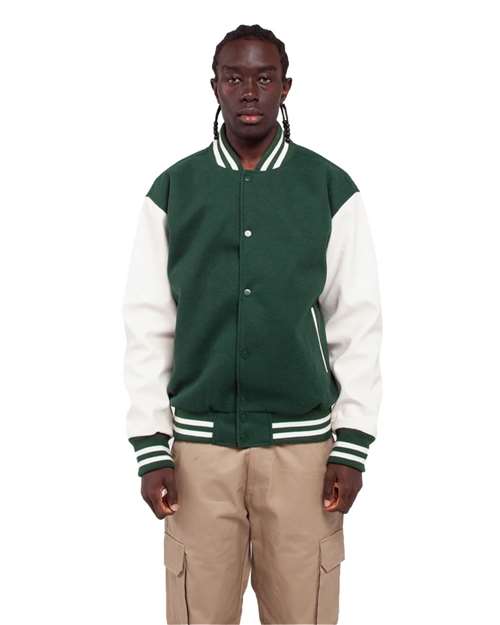 Unisex Letterman Jacket - Hunter Green/ White