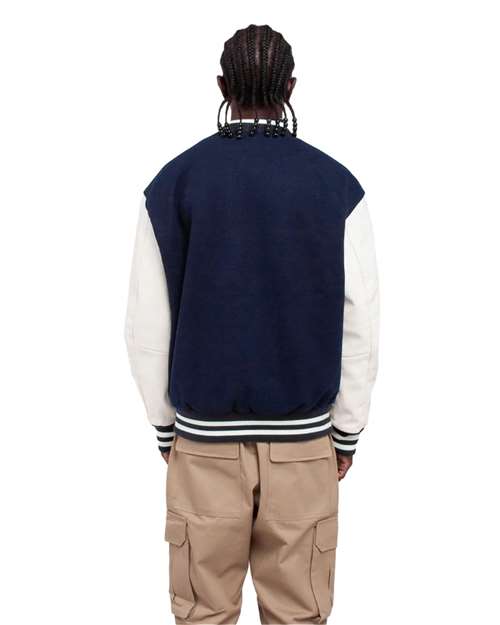 Unisex Letterman Jacket - Navy/ White