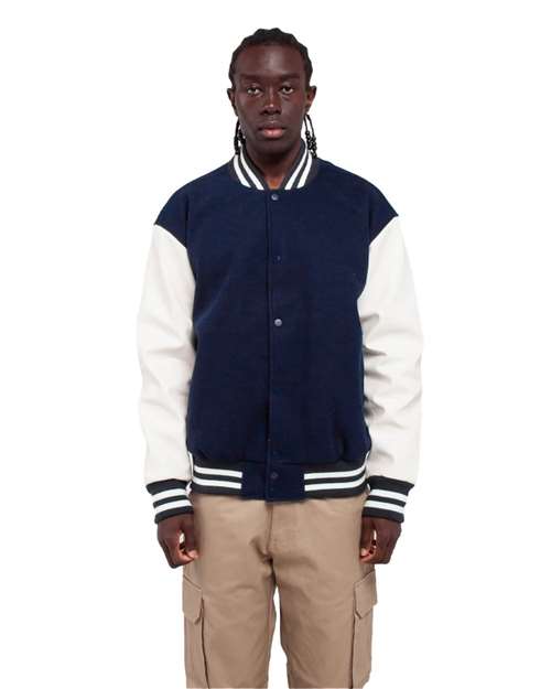 Unisex Letterman Jacket - Navy/ White