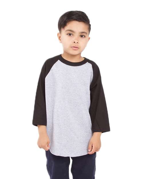 Youth Three-Quarter Sleeve Raglan - Heather Grey/ Black