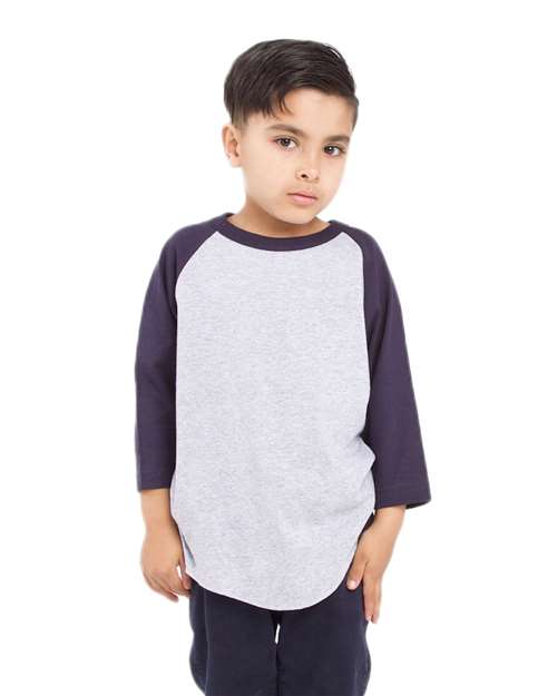Youth Three-Quarter Sleeve Raglan - Heather Grey/ Navy