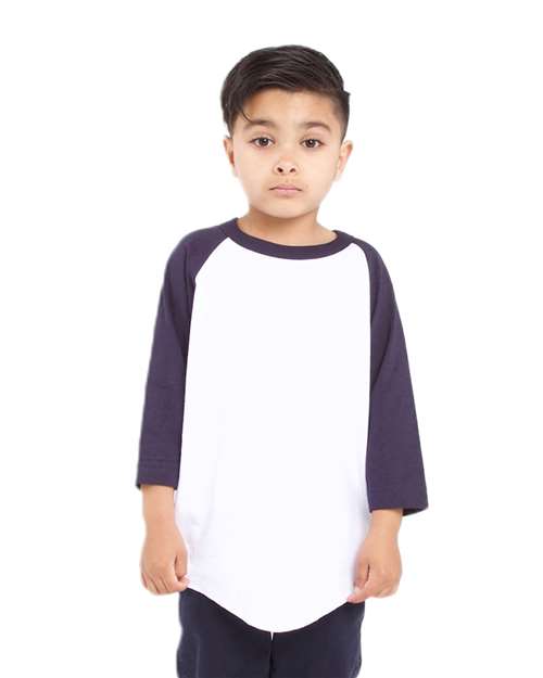 Youth Three-Quarter Sleeve Raglan - White/ Navy