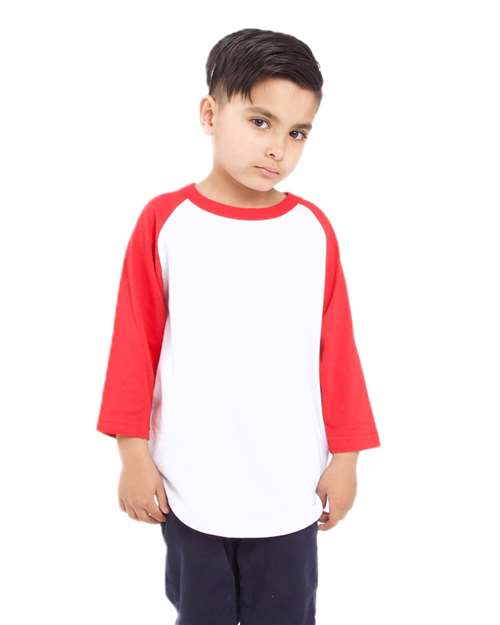 Youth Three-Quarter Sleeve Raglan - White/ Red