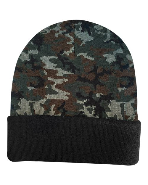 Coleman Cuffed Beanie - Green Woodland Camo