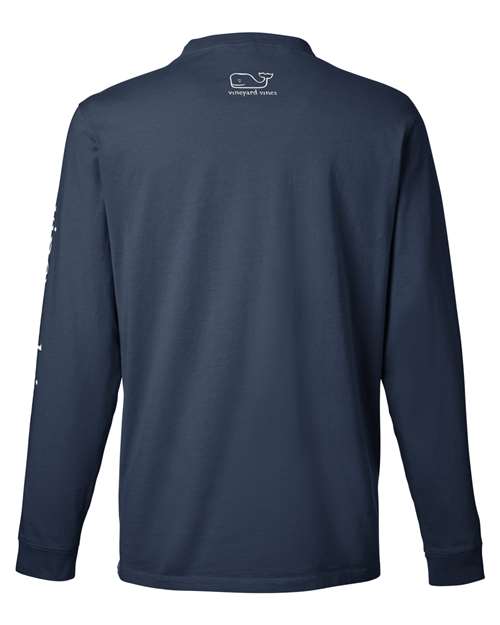 Unisex Long Sleeve Pocket T-Shirt - Blue Blazer/ White Cap