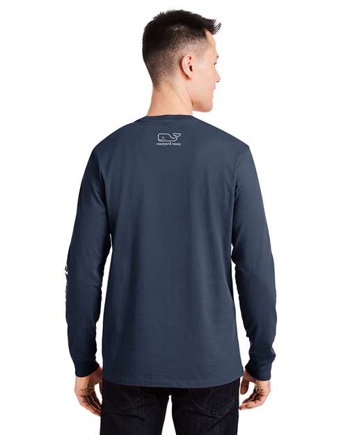 Unisex Long Sleeve Pocket T-Shirt - Blue Blazer/ White Cap