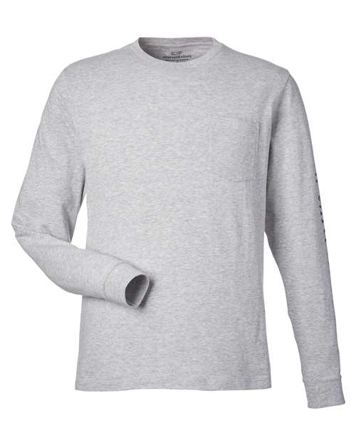 Unisex Long Sleeve Pocket T-Shirt - Grey Heather/ Blue Blazer