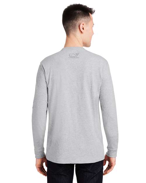 Unisex Long Sleeve Pocket T-Shirt - Grey Heather/ Blue Blazer