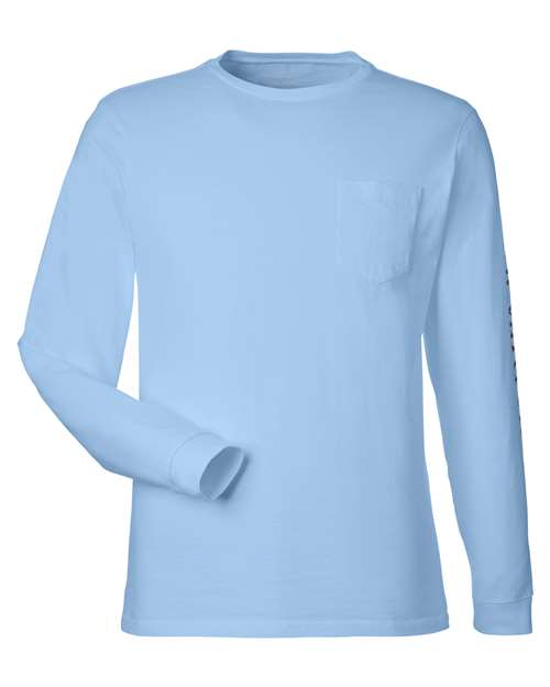 Unisex Long Sleeve Pocket T-Shirt - Jet Black/ Blue Blazer