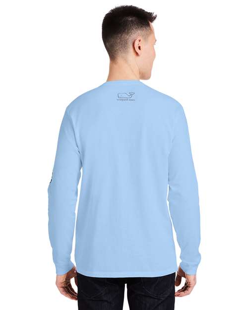 Unisex Long Sleeve Pocket T-Shirt - Jet Black/ Blue Blazer