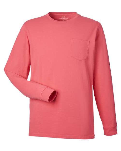 Unisex Long Sleeve Pocket T-Shirt - Jetty Red/ Blue Blazer